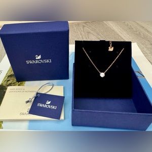 Swarovski Attract Round Cut Rose Gold Necklace. Timeless & elegant 14 7/8”, 1/4”